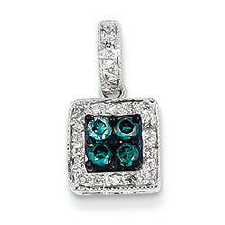 0.3 Carat 14K White Gold White & Blue Diamond Square Pendant