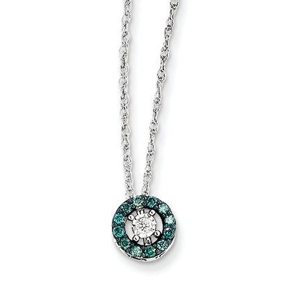 0.1 Carat 14K White Gold w/ Blue and White Diamond Circle Pendant