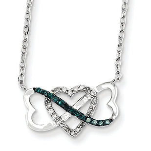 0.1 Carat 14K White Gold w/ Blue and White Diamond Triple Heart Pendant