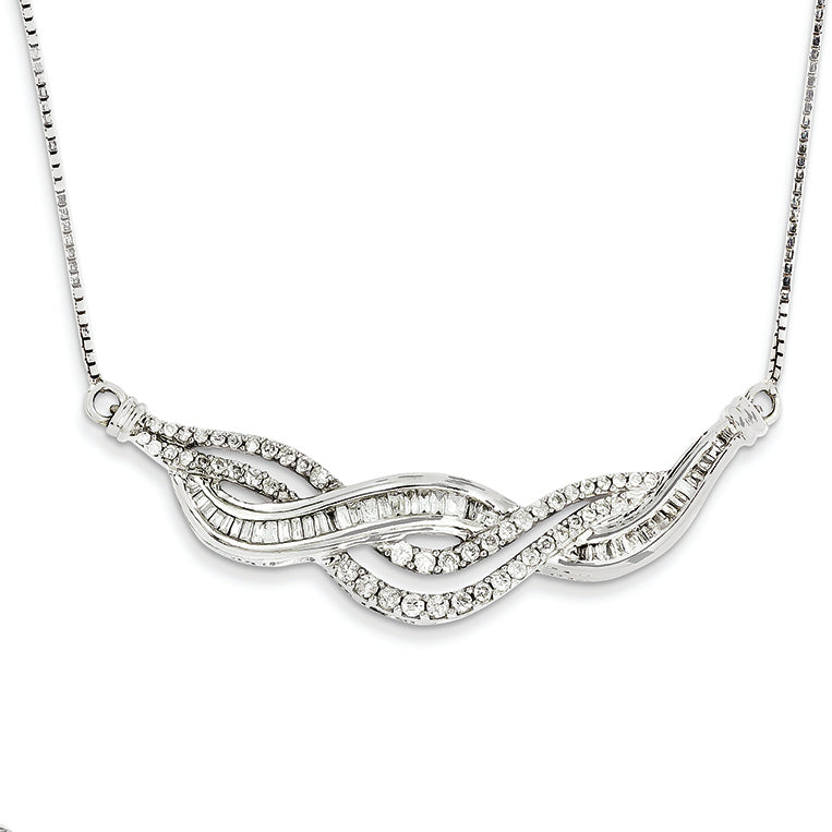 1.1 Carat 14K White Gold 1ct Diamond Baguette Swirl 20in w/2in ext Necklace