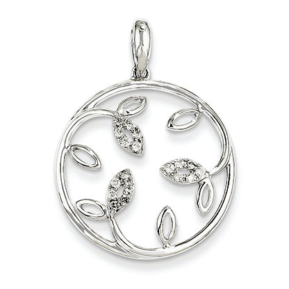 0.1 Carat 14K White Gold Circle Leaves Diamond Pendant
