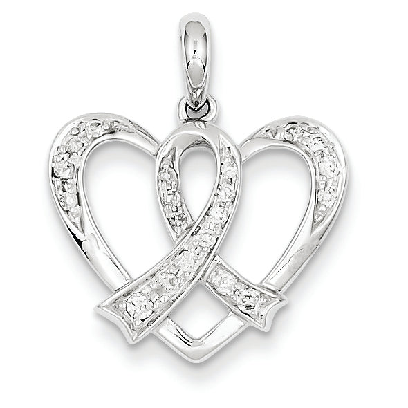 0.2 Carat 14K White Gold & Diamond Heart with Awareness Ribbon Pendant
