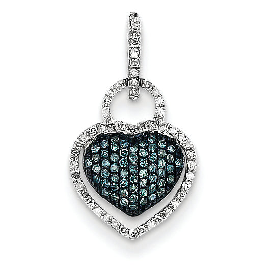 0.3 Carat 14K White Gold White and Blue Diamond Heart Pendant