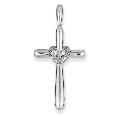 14K White Gold & Diamond Cross with Heart Pendant