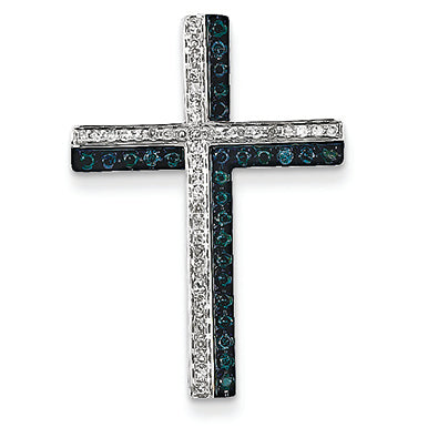 0.4 Carat 14K White Gold Blue and White Diamond Cross Pendant