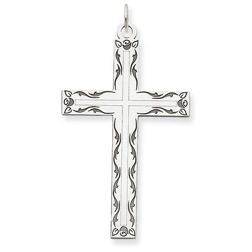 14K White Gold Laser Designed Cross Pendant