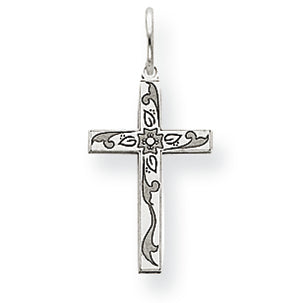 14K White Gold Laser Designed Cross Charm