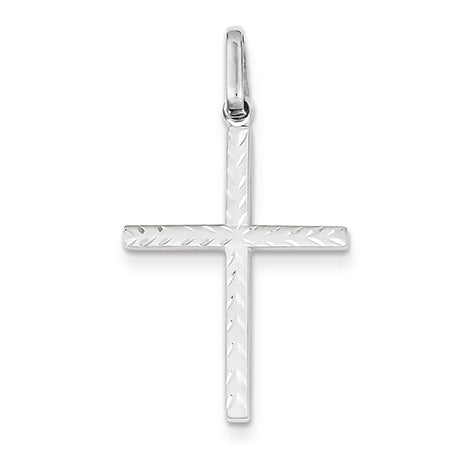 14K White Gold D/C & Brushed Reversible Hollow Cross Pendant