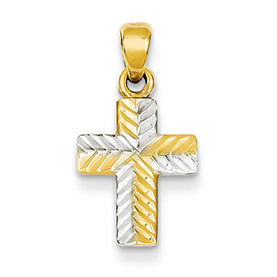 14K Gold Two-tone Diamond Cut Cross Pendant