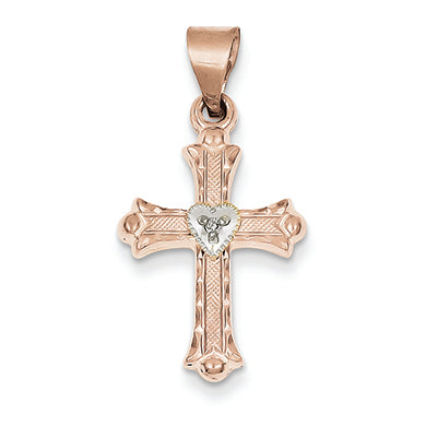 14K Gold Two-tone Diamond Cross Pendant