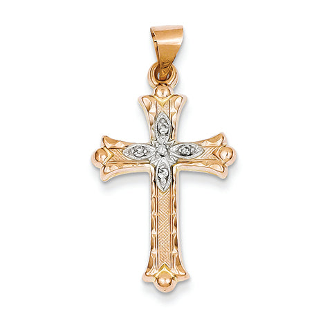 0.1 Carat 14K Gold Two-tone Diamond Cross Pendant