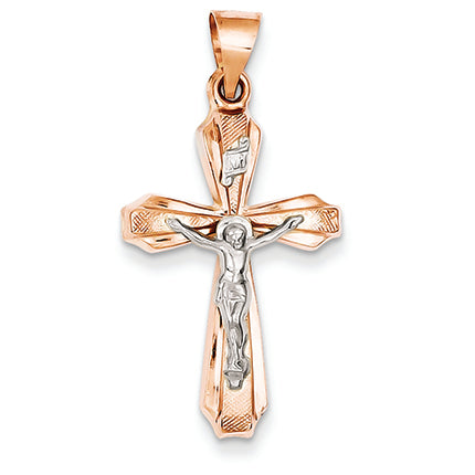 14K Gold Two-tone Hollow Crucifix Pendant