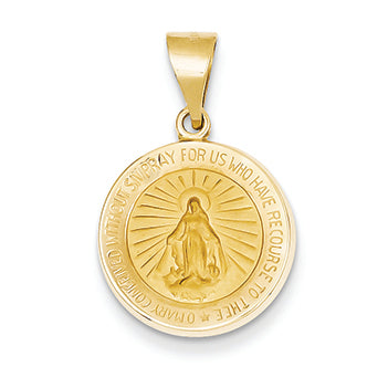 14K Gold Polished and Satin Miraculous Medal Pendant