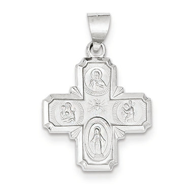 14K White Gold Polished and Satin Four Way Medal Pendant