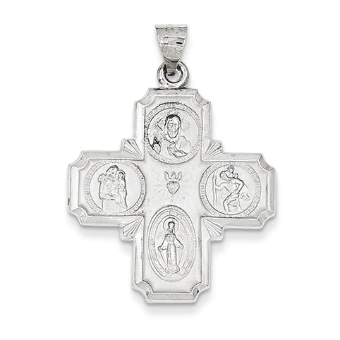 14K White Gold Four Way Medal Pendant
