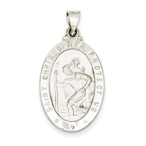 14K White Gold Polished and Satin St. Christopher Medal Pendant