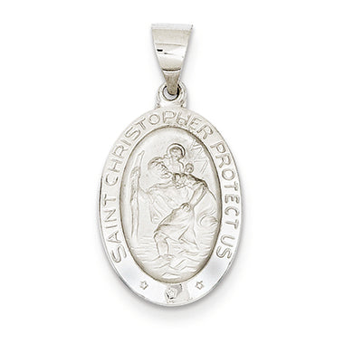 14K White Gold Polished and Satin St. Christopher Medal Pendant