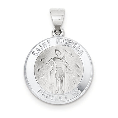 14K White Gold Polished and Satin St. Florian Medal Pendant