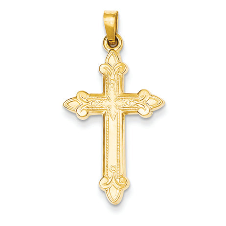 14K Gold Fleur De Lis Cross Pendant