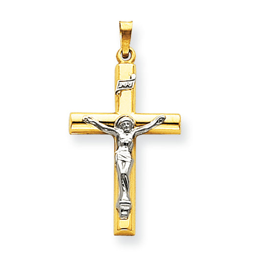 14K Gold Two-tone INRI Hollow Crucifix Pendant