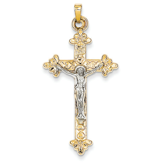 14K Gold Two-tone INRI Hollow Crucifix Pendant