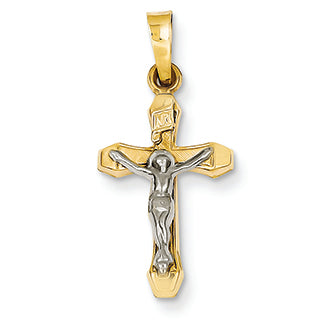 14K Gold Two-tone INRI Hollow Crucifix Pendant