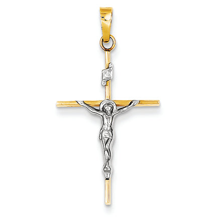 14K Gold Two-tone INRI Hollow Crucifix Pendant