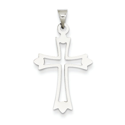 14K White Gold Budded Cross Pendant