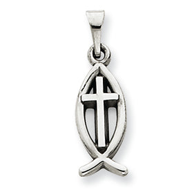 14K White Gold Cross Ichthus Fish Charm