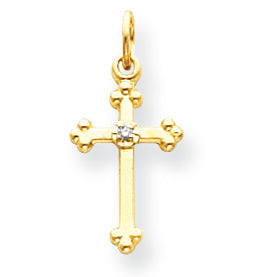 14K Gold Small Diamond Budded Cross Pendant