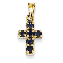 14K Gold Small Sapphire Cross Pendant