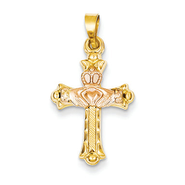 14K Gold Two-tone Claddagh Cross Pendant