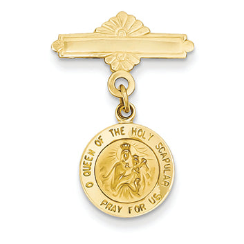 14K Gold Reversible Queen of the Holy Scapular/Sacred Heart Medal Pin