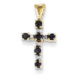 0.3 Carat 14K Gold Diamond & Sapphire Cross Pendant