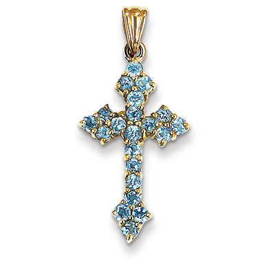 1.2 Carat 14K Gold Blue Topaz Cross Pendant