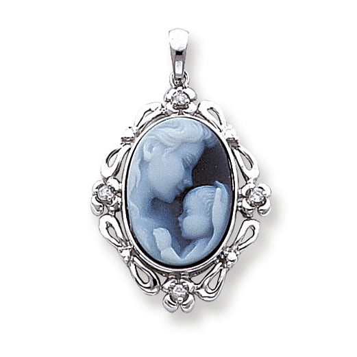 0.1 Carat 14K White Gold Diamond Heavens Gift Agate Cameo Pendant