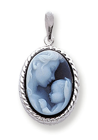 14K White Gold Agate Cameo with Sentiment Pendant