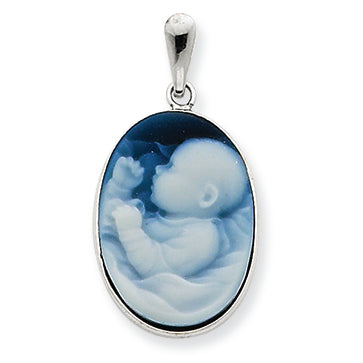 14K White Gold New Arrival III Baby Agate Cameo Pendant