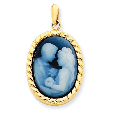 14K Gold The Nuptials 13x18mm Bride & Groom Agate Cameo Pendant