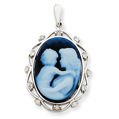 0.1 Carat 14K White Gold Everlasting Love Diamond Agate Cameo Pendant