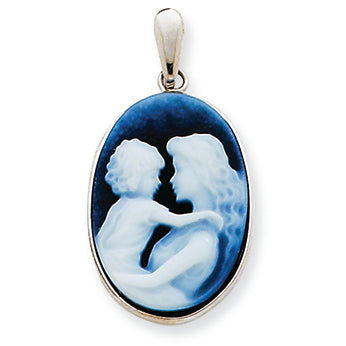14K White Gold Everlasting Love Agate Cameo Pendant