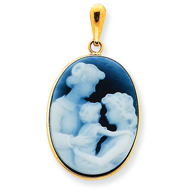 14K Gold Three Generations Agate Cameo Pendant