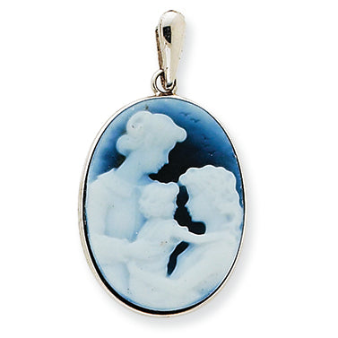 14K White Gold Three Generations Agate Cameo Pendant