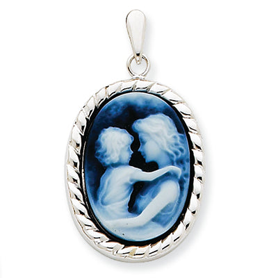 14K White Gold Everlasting Love Agate Cameo Pendant