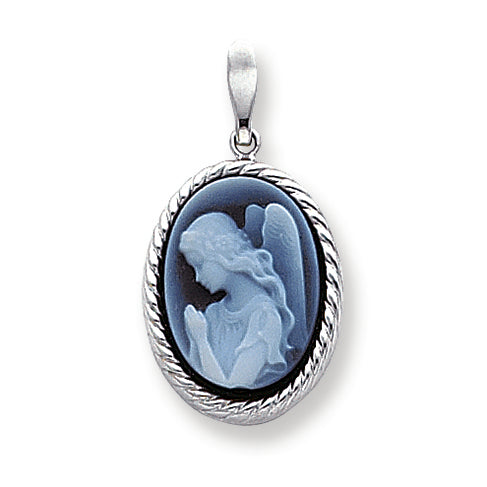 14K White Gold 13x18mm Guardian Angel Agate Cameo Pendant