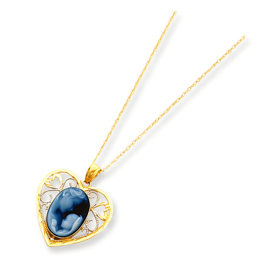 14K Gold Rhodium Heavens Gift Cameo Pendant Necklace
