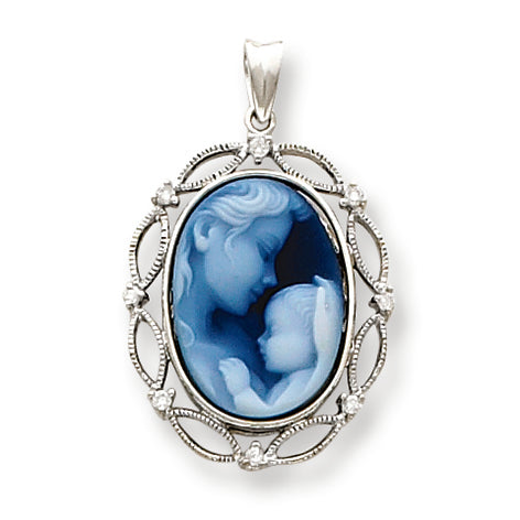 0.1 Carat 14K White Gold Heavens Gift Diamond Cameo w/Sentiment Pendant
