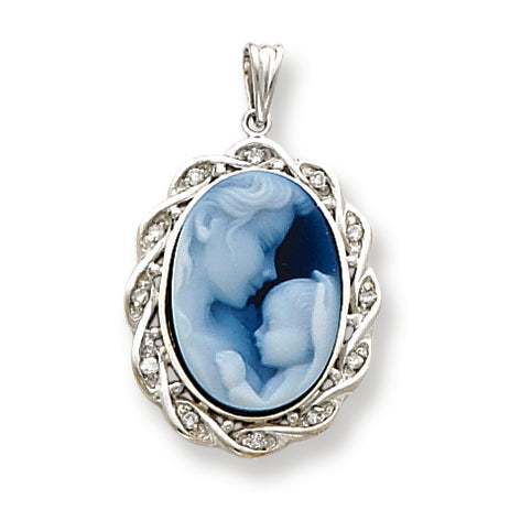 0.1 Carat 14K White Gold Heavens Gift Diamond Cameo w/Sentiment Pendant