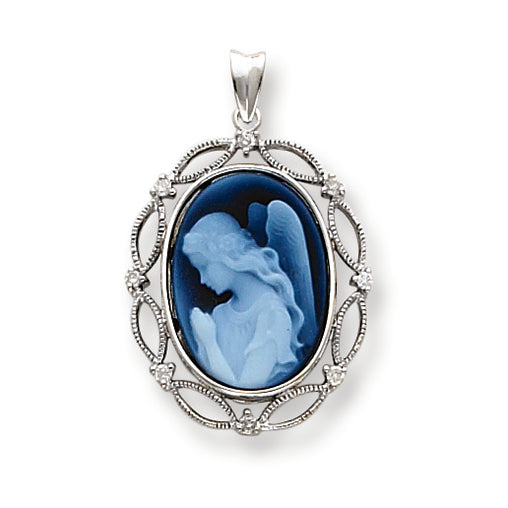 0.1 Carat 14K White Gold Wings of Love Diamonds Cameo Pendant
