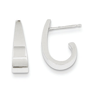 14K White Gold Polished J-Hoop Post Earrings